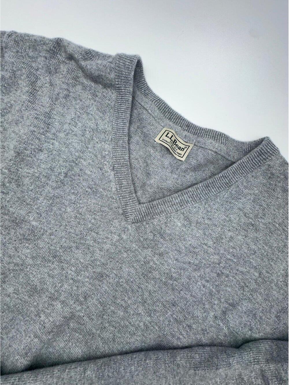 L.L. Bean Men’s Cotton Cashmere Blend Sweater Size Large Gray V Neck